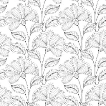 Vector Seamless Monochrome Floral Pattern Illustrazione stock