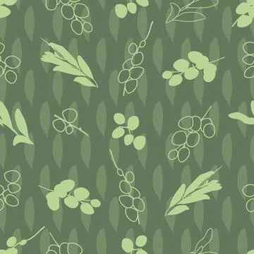 Vector seamless monochrome green cute leaves doodle pattern. Suitable for wal Stock Illustration