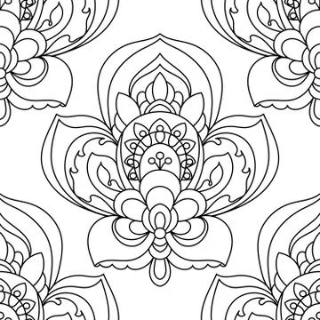 Vector Seamless Monochrome Ornate Pattern. Hand Drawn Mandala Texture, Vintage Stock Illustration