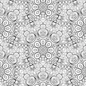 Vector Seamless Monochrome Ornate Pattern Stock Illustration