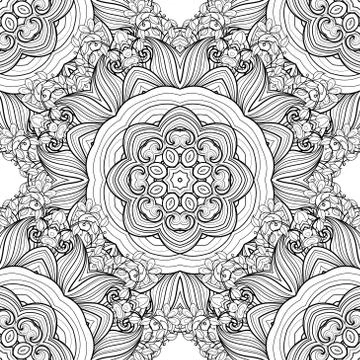 Vector Seamless Monochrome Ornate Pattern Stock Illustration