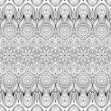 Vector Seamless Monochrome Ornate Pattern Stock Illustration