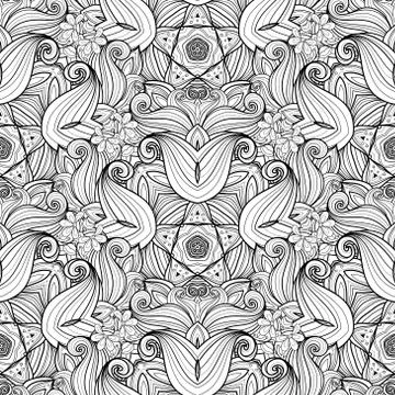 Vector Seamless Monochrome Ornate Pattern Stock Illustration