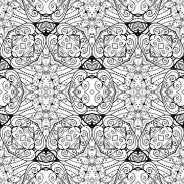 Vector Seamless Monochrome Ornate Pattern イラスト素材