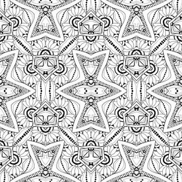 Vector Seamless Monochrome Ornate Pattern Stock Illustration