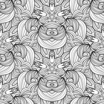 Vector Seamless Monochrome Ornate Pattern Stock Illustration
