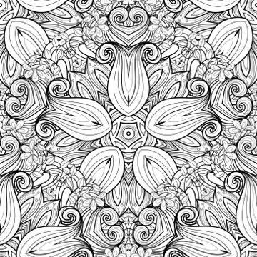 Vector Seamless Monochrome Ornate Pattern Stock Illustration