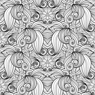 Vector Seamless Monochrome Ornate Pattern Stock Illustration