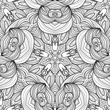 Vector Seamless Monochrome Ornate Pattern Stock Illustration