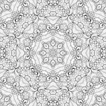 Vector Seamless Monochrome Ornate Pattern Stock Illustration