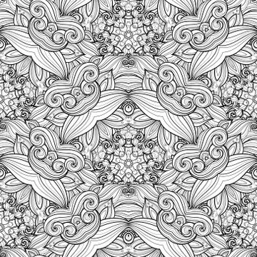 Vector Seamless Monochrome Ornate Pattern Stock Illustration