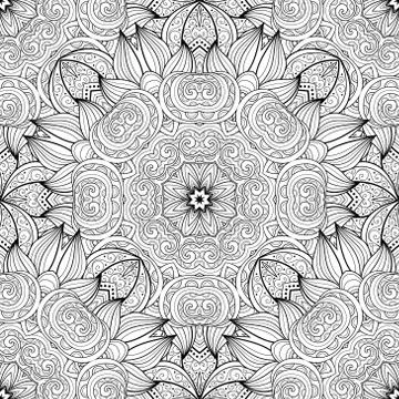 Vector Seamless Monochrome Ornate Pattern Stock Illustration