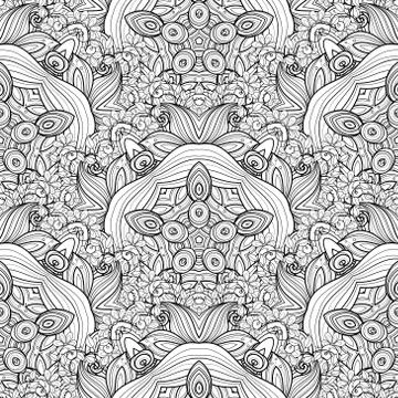 Vector Seamless Monochrome Ornate Pattern Stock Illustration