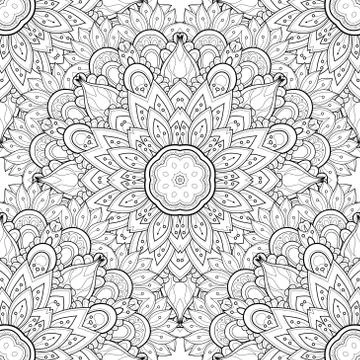Vector Seamless Monochrome Ornate Pattern Stock Illustration