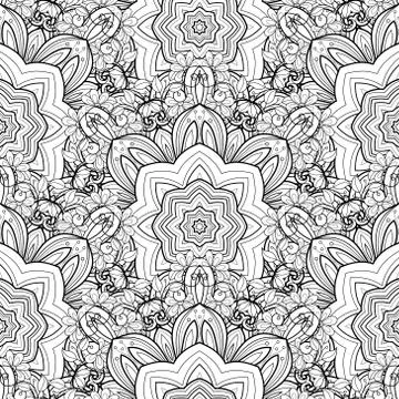 Vector Seamless Monochrome Ornate Pattern Stock Illustration