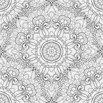 Vector Seamless Monochrome Ornate Pattern Stock Illustration
