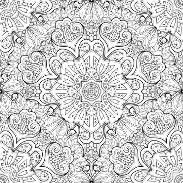 Vector Seamless Monochrome Ornate Pattern Stock Illustration
