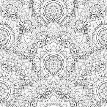Vector Seamless Monochrome Ornate Pattern Stock Illustration