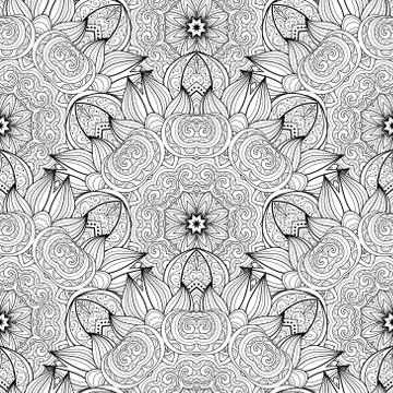 Vector Seamless Monochrome Ornate Pattern Stock Illustration