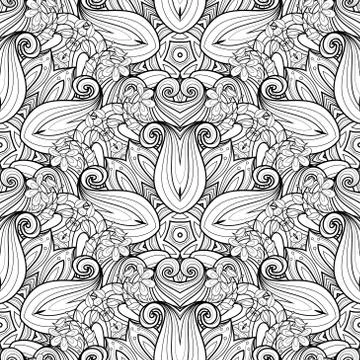 Vector Seamless Monochrome Ornate Pattern Stock Illustration