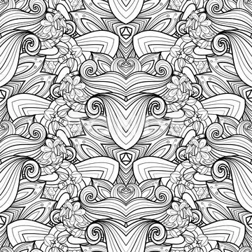 Vector Seamless Monochrome Ornate Pattern Ilustração Stock