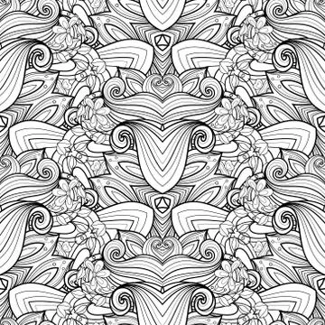Vector Seamless Monochrome Ornate Pattern Stock Illustration