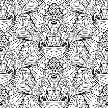 Vector Seamless Monochrome Ornate Pattern Stock Illustration