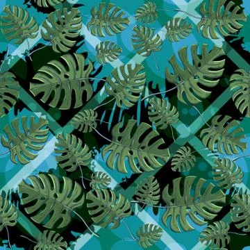 Vector seamless monstera leaves pattern Stock Illustration