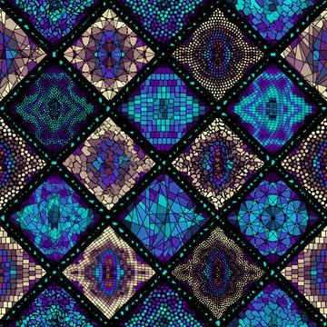 Vector seamless mosaic art pattern. Art background. Stock Illustration