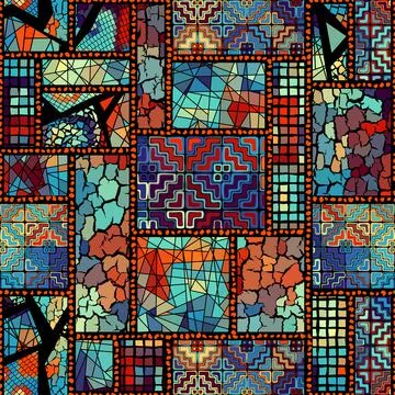 Vector seamless mosaic art pattern. Art background. Stock Illustration
