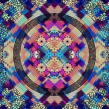 Vector seamless mosaic art pattern. Mandala Art background. Stock Illustration