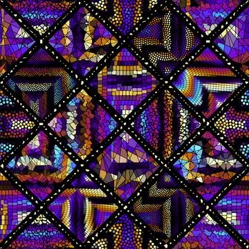 Vector seamless mosaic art pattern. Deep purple mosaic Art background. Stockillustratie