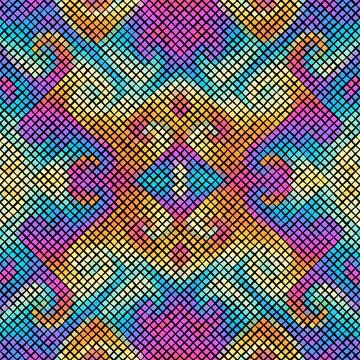 Vector seamless mosaic art pattern. Art mosaic background. 库存插图