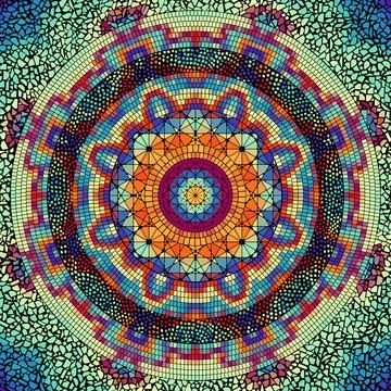 Vector seamless mosaic art pattern. Art background. Mandala image Stock Illustration