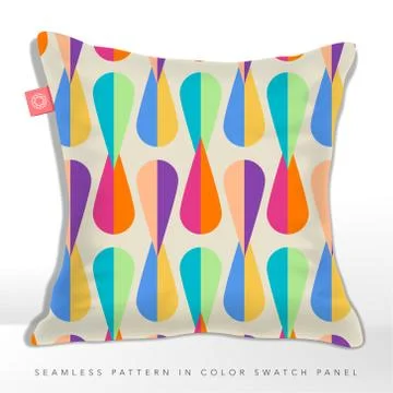 Vector Seamless Multi Vibrant Colors Retro Rain Drop Overlapping Pattern Cushion Stock Illustration