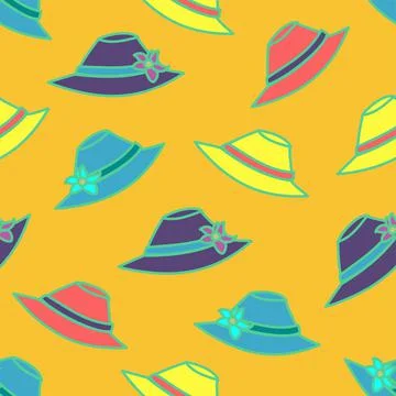 Vector Seamless Multicolor Bucket Hat Pattern Stock Illustration