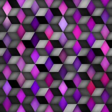 Vector Seamless Multicolor Gradient Cube Shape Rhombus Grid Geometric Pattern Stock Illustration