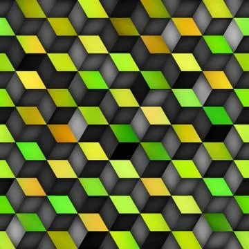 Vector Seamless Multicolor Gradient Cube Shape Rhombus Grid Geometric Pattern Stock Illustration