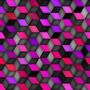 Vector Seamless Multicolor Gradient Cube Shape Rhombus Grid Geometric Pattern Stock Illustration