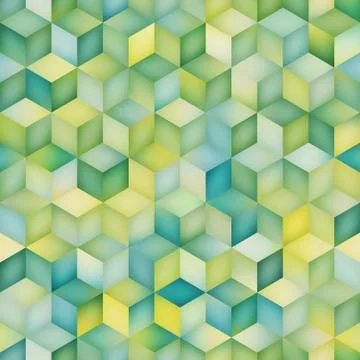 Vector Seamless Multicolor Gradient Cube Shape Rhombus Grid Geometric Pattern Stock Illustration