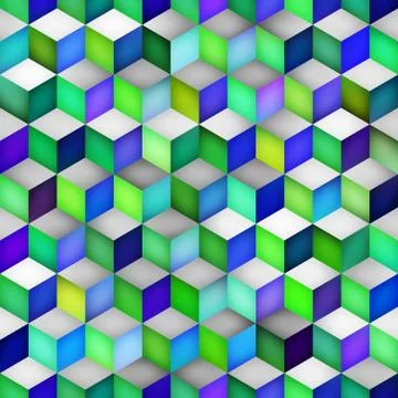 Vector Seamless Multicolor Gradient Cube Shape Rhombus Grid Geometric Pattern Stock Illustration