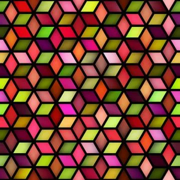 Vector Seamless Multicolor Gradient Cube Shape Rhombus Grid Geometric Pattern Illustrazione stock