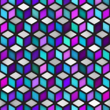Vector Seamless Multicolor Gradient Cube Shape Rhombus Grid Geometric Pattern Illustrazione stock
