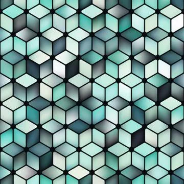 Vector Seamless Multicolor Gradient Cube Shape Rhombus Grid Geometric Pattern Stock Illustration