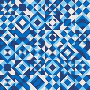 Vector Seamless Navy Blue Color Overlay Irregular Geometric Blocks Square Quilt Stock Illustration