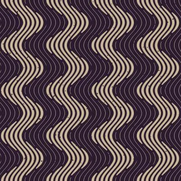 Vector Seamless Navy Grey Color Hand Drawn Engraving Wavy Lines Retro Pattern Stock Illustration
