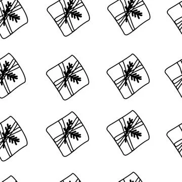 Vector Seamless New Year pattern with snowmen, tags,gifts,button. Stock Illustration