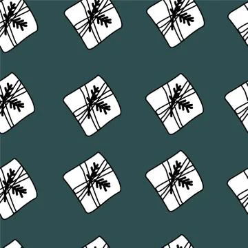 Vector Seamless New Year pattern with gifts.Festive and Christmas Stock Illustration