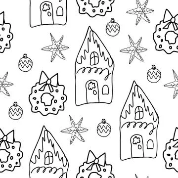 Vector seamless New Year's pattern with houses,a star,a Christmas Stock Illustration