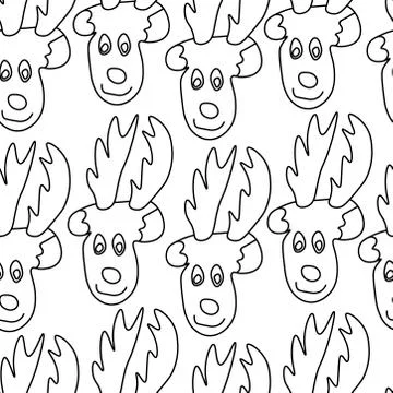 Vector seamless New Year's pattern with deer in the doodle style. Illustrazione stock